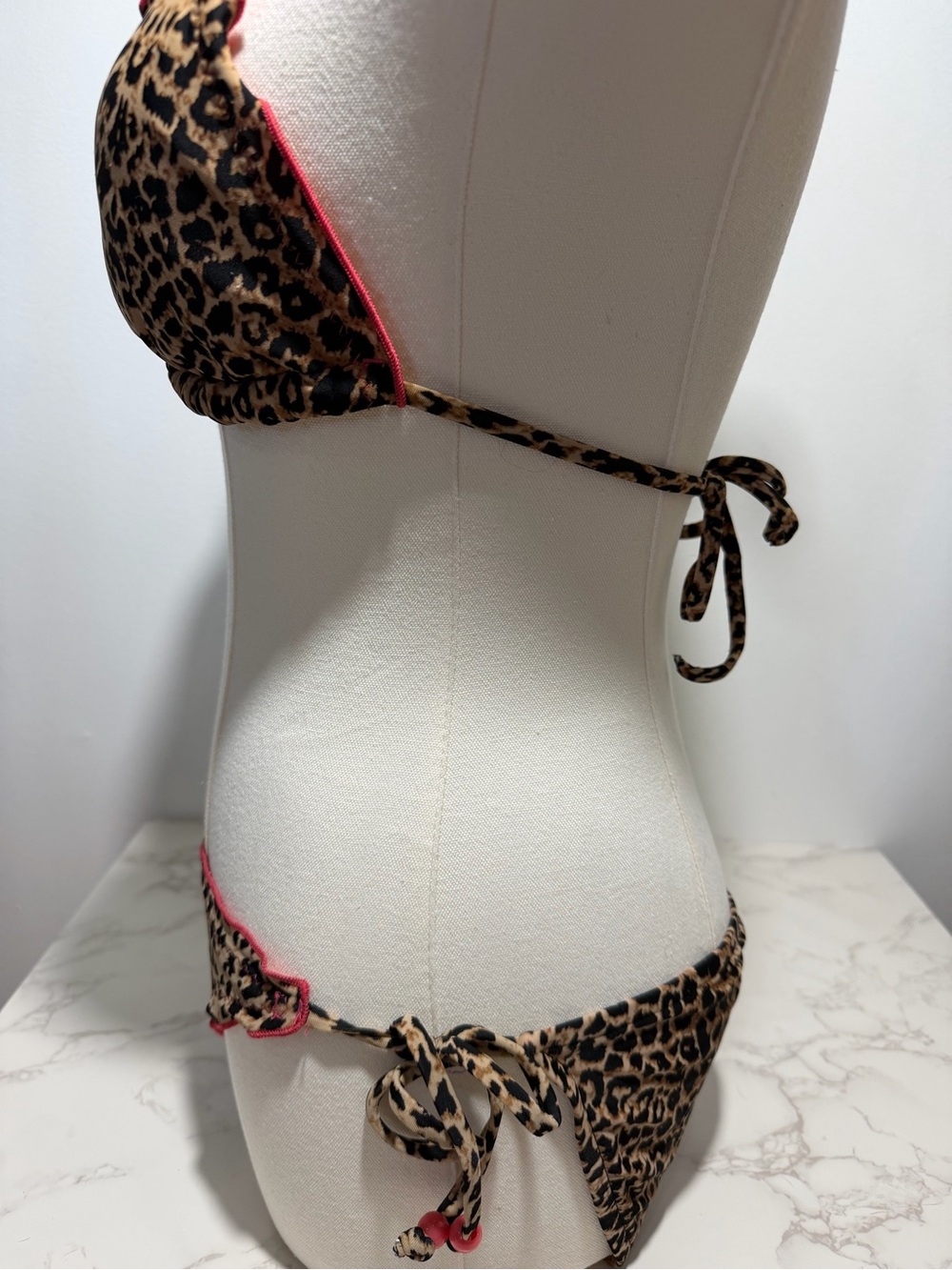Vintage Y2K Xhilaration Leopard Print Bikini with Pink Ruffle Beaded‎ Trim -- S - Picture 7 of 15